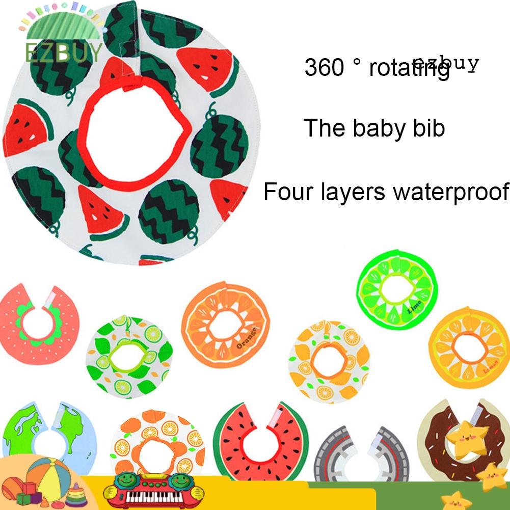 Yếm ăn hình tròn thấm hút tốt có thể xoay 360 độ in họa tiết trái cây xinh xắn cho bé