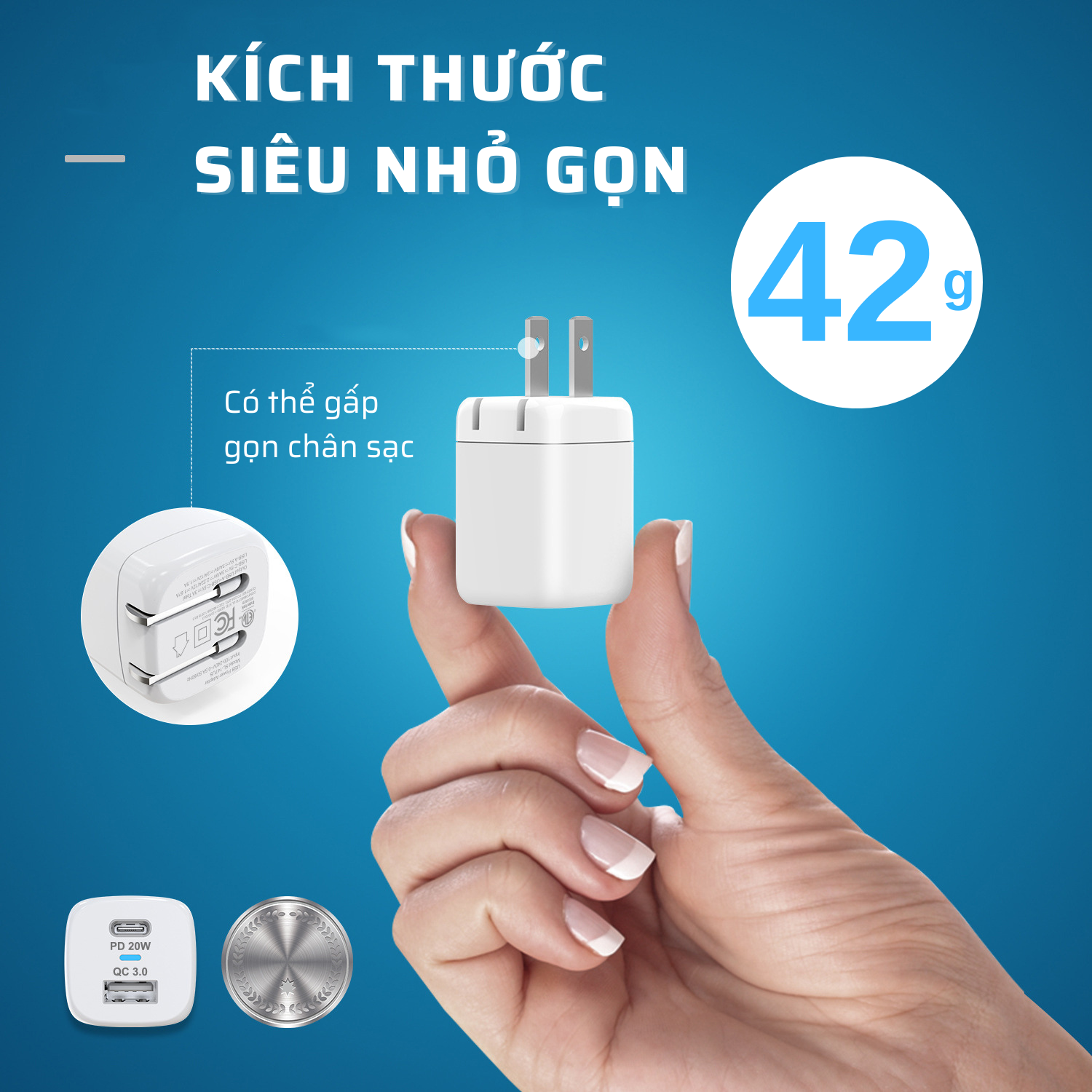 Củ Sạc Nhanh 20W 2 Cổng Power Delivery Quick Charge QC 3.0. Chứng Nhận CE/FCC/ROSH - Hàng Chính Hãng Tamayoko