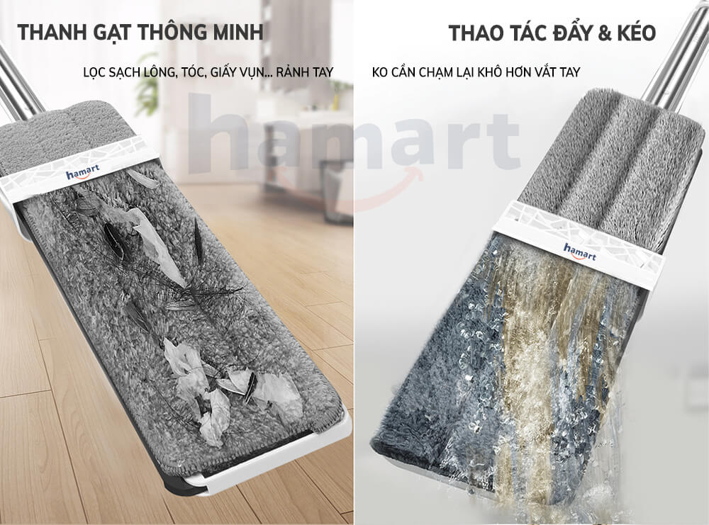 Cây Lau Nhà Mini Tự Vắt Thông Minh Xoay 360 Chổi Lau Sàn Gấp Gọn Kèm 2 Miếng Vải Lau KHÔNG THÙNG