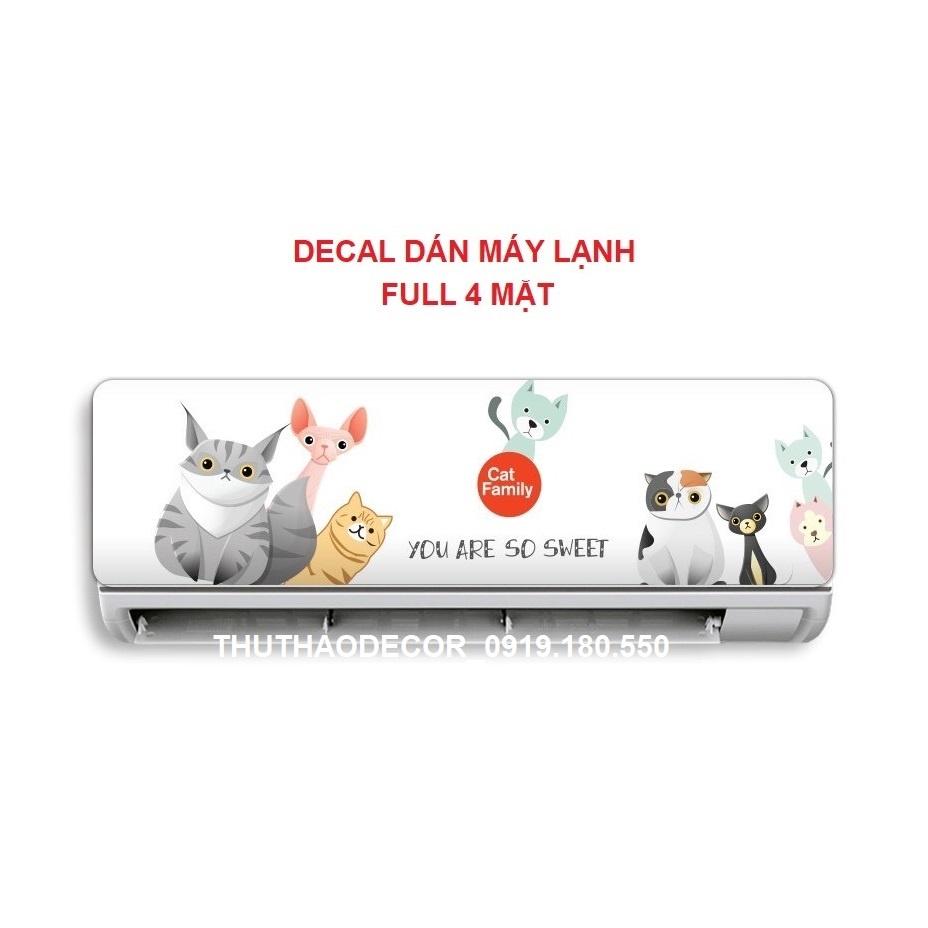 Combo 3 mặt GIA ĐÌNH MÈO (mặt trước và 2 mặt bên) khác nhau - Decal dán tủ lạnh