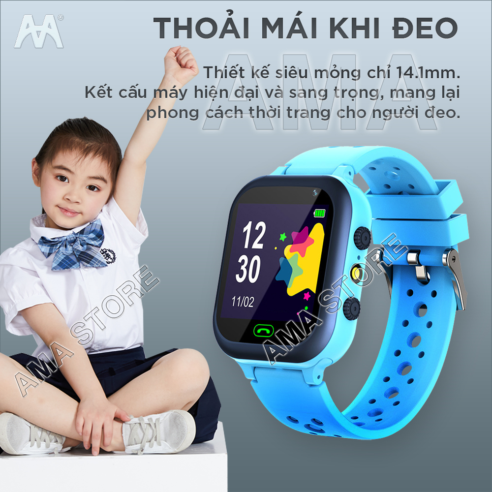 Đồng hồ Thông minh Trẻ em AMA Watch Q15 lắp SIM nghe gọi 2 chiều 3 màu Xanh Hồng Đen Hàng chinh hãng