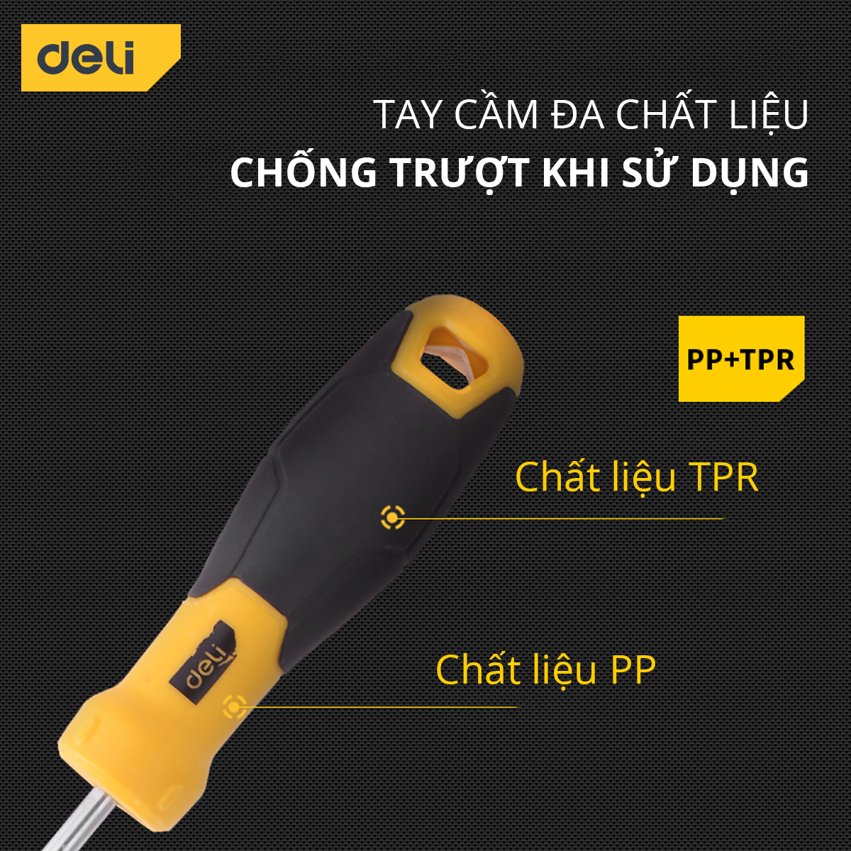 Tua Vít 2 Cạnh Deli Cao Cấp - Đầu Vít Từ Tính Dễ Dàng Sử Dụng - Kích Thước 3*100mm Thép Cr-V Mạ Crom