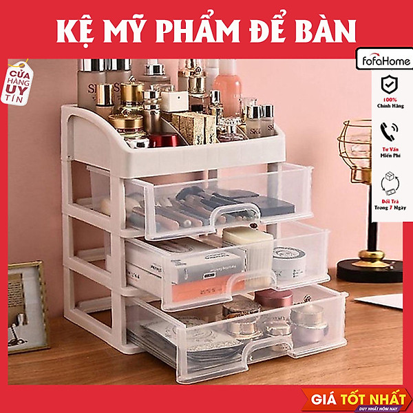 Kệ Đựng Mỹ Phẩm Đồ Trang Điểm Trang Sức 4 Tầng 3 Ngăn Kéo Tiện Dụng