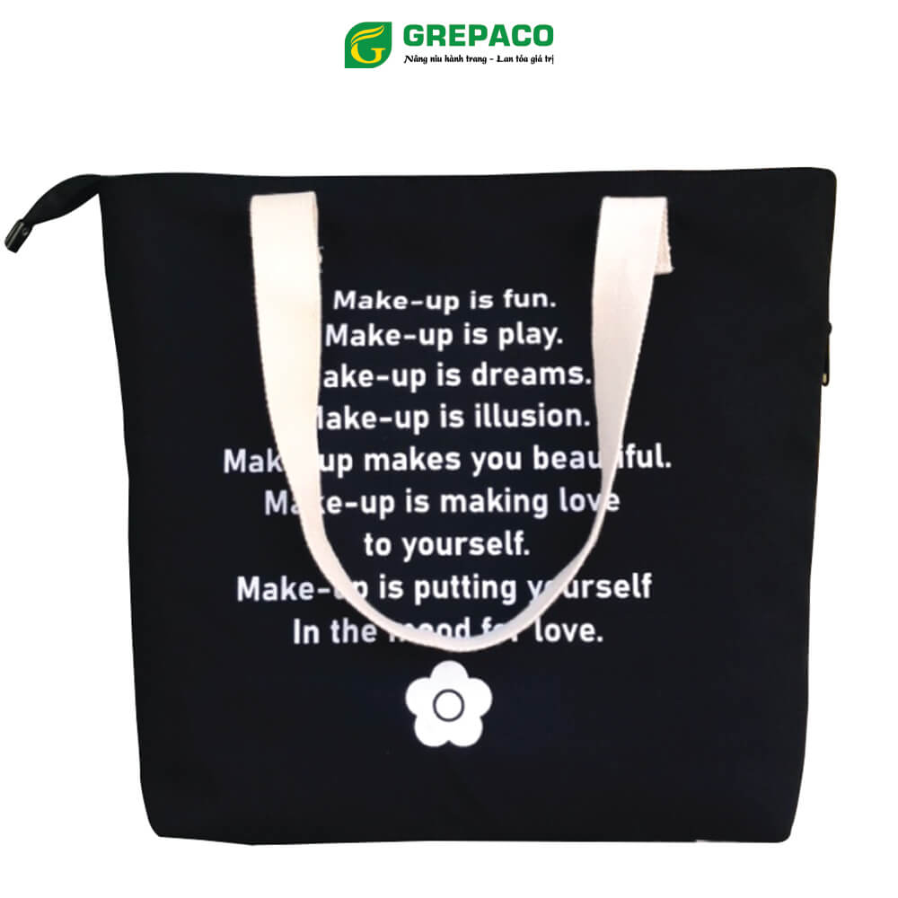 Túi Tote Nữ Grepaco Xách Vải Bố Canvas Cao Cấp In Chữ Đẹp Đeo Chéo Vai Có Khóa Kéo Nhiều Ngăn Dùng Đi Học, Làm Công Sở, Du Lịch Phong Cách Thời Trang Hàn Quốc - Tặng Túi Đựng Mỹ Phẩm