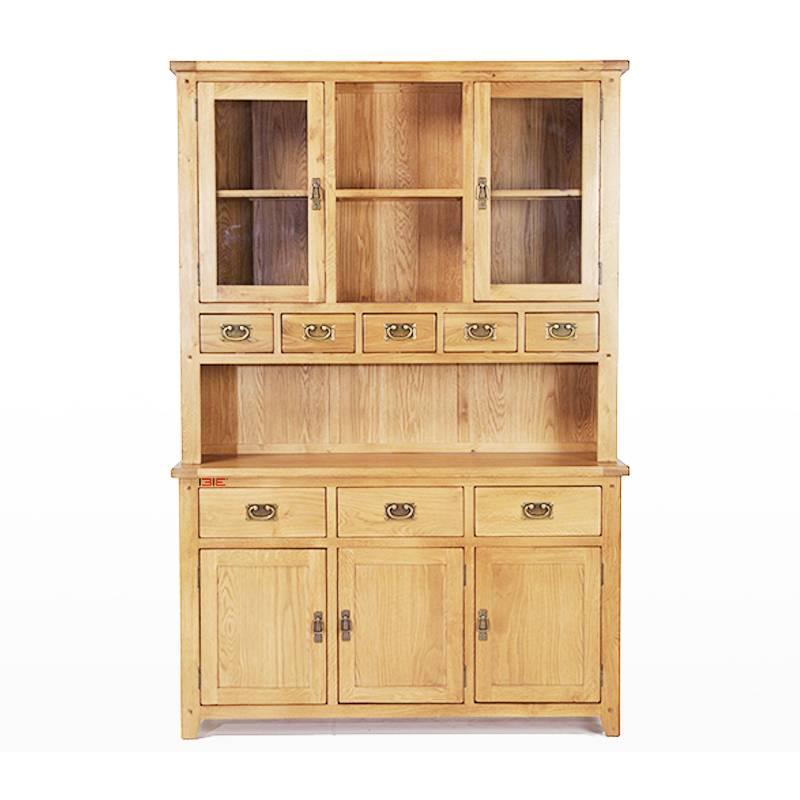 Tủ Chén Cao 3 Cánh Rustic Gỗ Sồi IBIE
