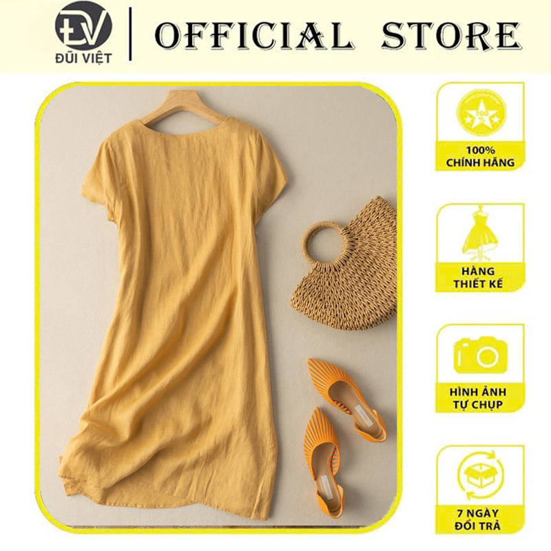 Đầm Linen Dáng Suông Chất Đũi Mềm Mát Thời Trang Thương Hiệu Chính Hãng Đũi Việt Dv71
