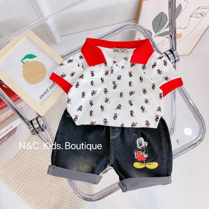 Set áo polo in tràn + quần jean in cho bé 10-20kg