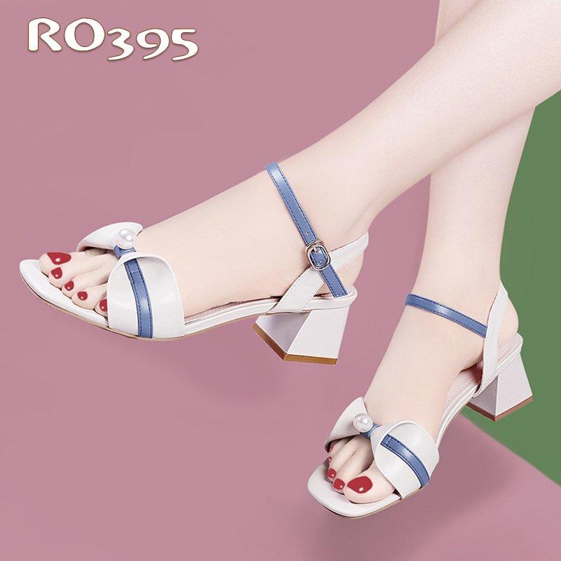 Giày sandal nữ cao gót 4 phân hàng hiệu rosata đẹp hai màu xanh hồng ro395