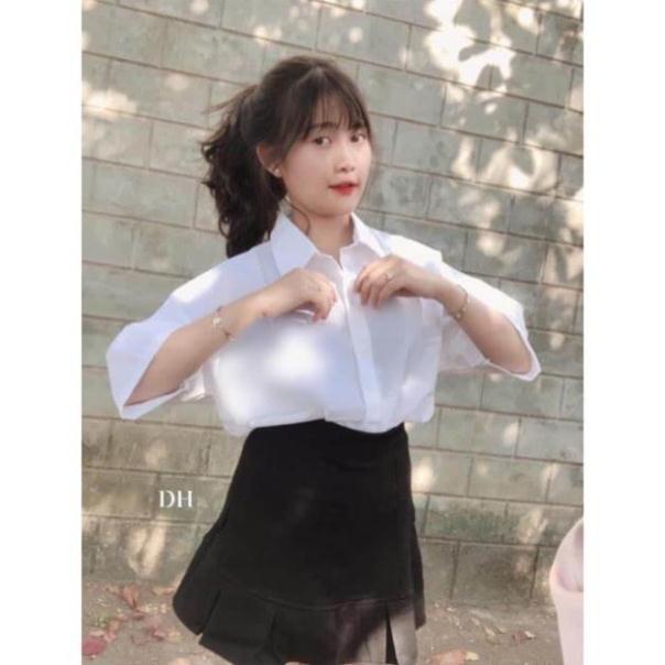 Áo sơ mi trắng nữ, áo sơ mi tay lỡ dáng thụng ND8