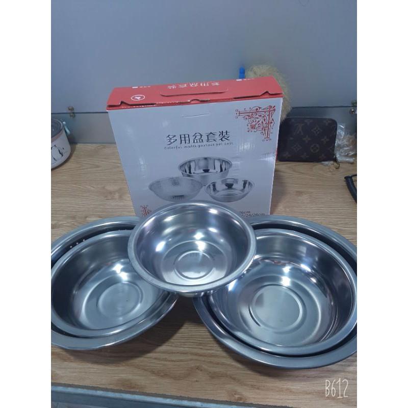 Set 5 thau rổ inox không gỉ hàng dày đẹp