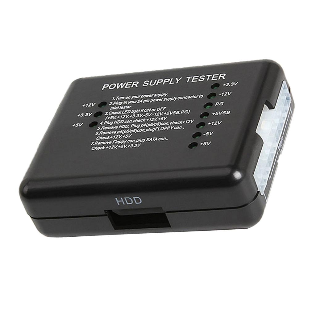 PC Computer Power Supply Tester LED 20&24 Pin For HDD SATA ATX Black