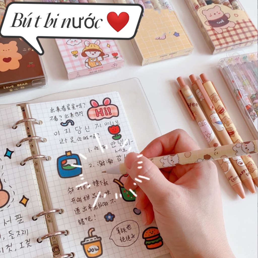 Hộp 6 bút bi bấm hình con vật cute - Set bút viết mực đen nhiều mẫu xinh đồ dùng học tập quà tặng giá rẻ