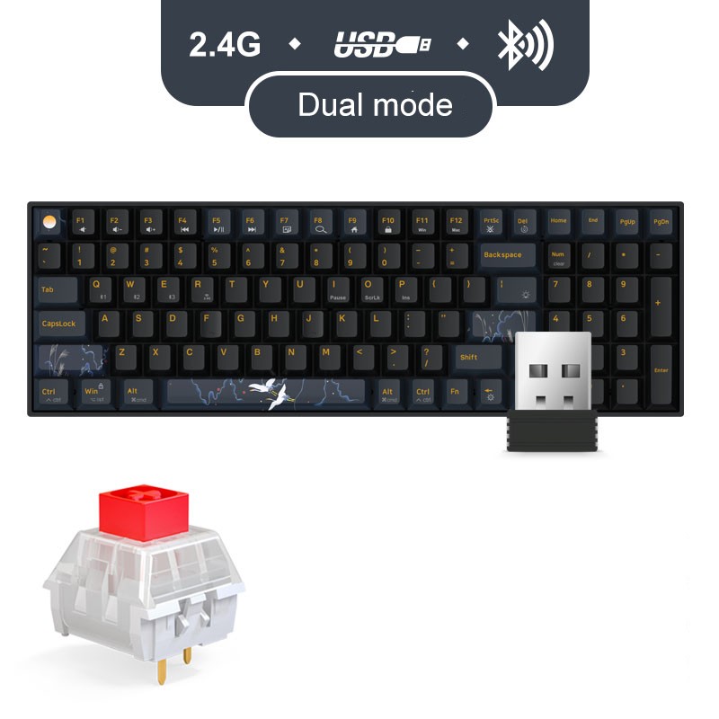 Bàn phím cơ không dây Dual Mode Newmen GM1000(Phiên bản Tiên Hạc-Trăng &amp; Mây đặc sắc),Hotswap,Keycap PBT double-shot,LED RGB, đa chế độ kết nối (Bluetooth 5.0/Wired/2.4G)-Hàng chính hãng, bảo hành 24 tháng