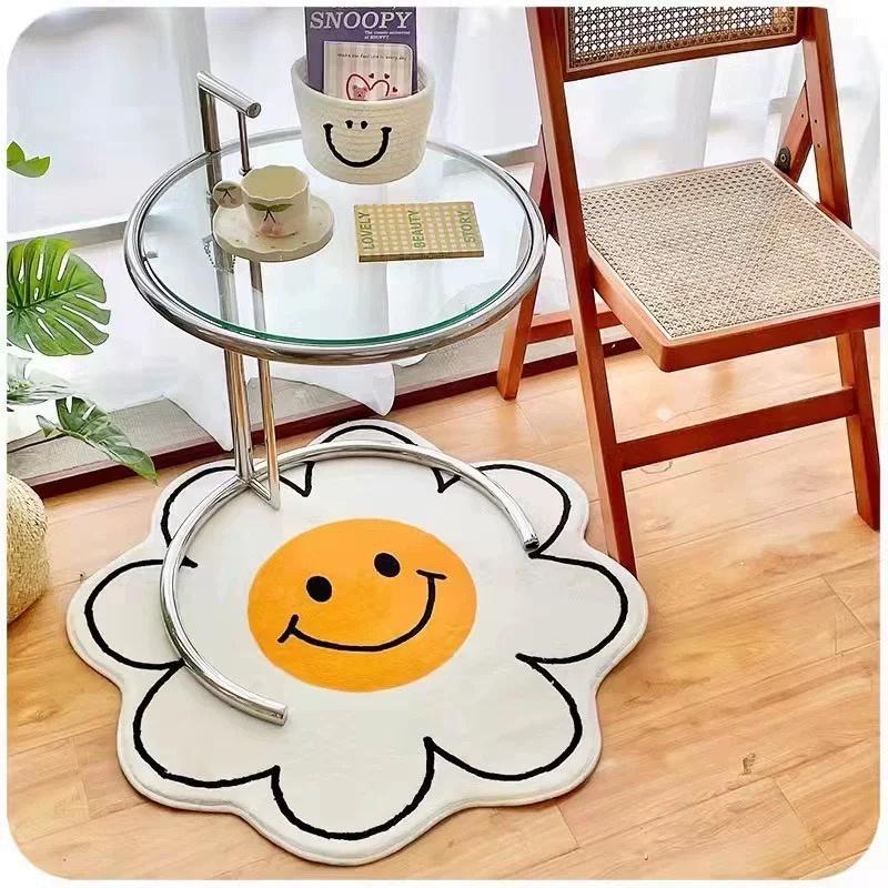 Thảm Hoa Cúc Mặt Cười Dùng Lót Sàn Nhà Mềm Mại Thấm Hút Chống Trượt Decor Phòng Siêu Xinh