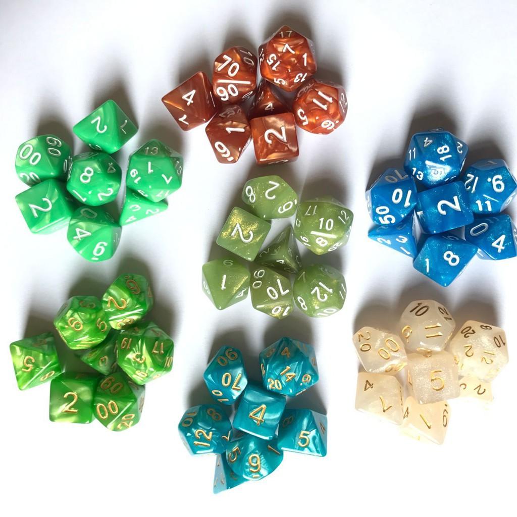 Bộ 7 viên xúc xắc xí ngầu đa diện D4, D6, D8, D10, D12, D20, D100, xúc xắc chơi Dungeons &amp; Dragons (DnD)