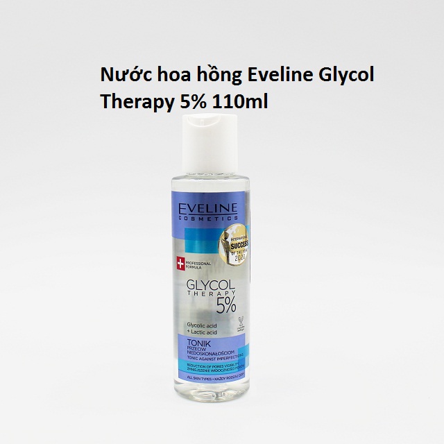 Nước hoa hồng Eveline Cosmetics Glycol Therapy AHA 5% se khít chân lông 110ml