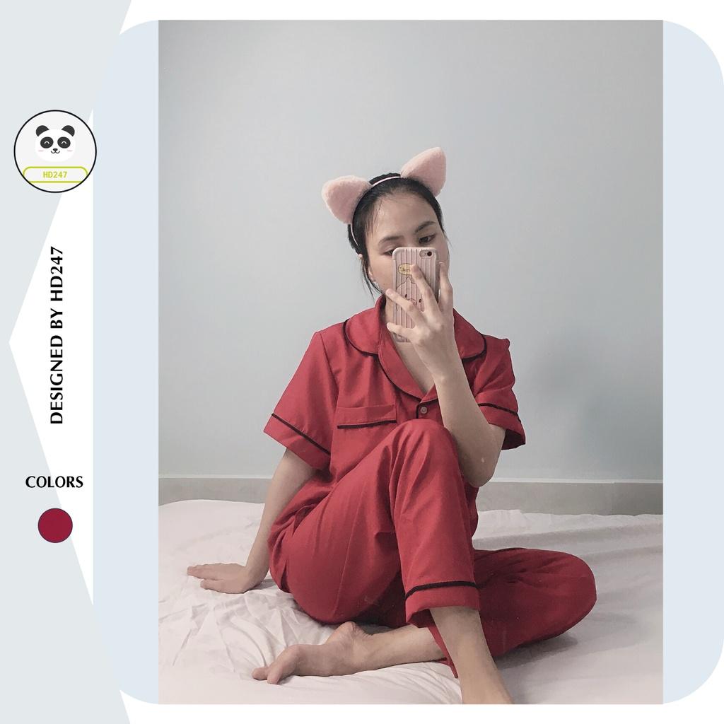 pijama cộc tay quần dài, đồ bộ pizama Kate lụa D535