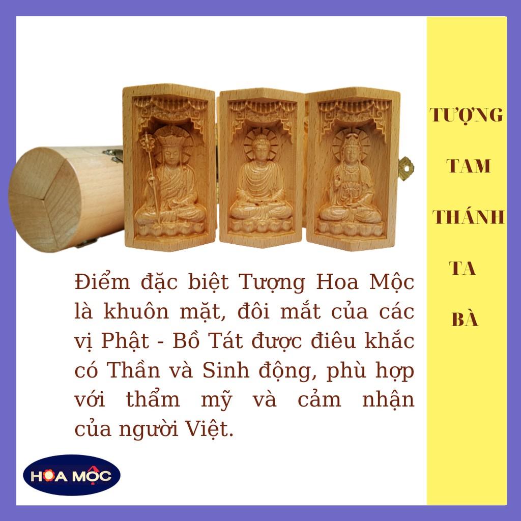Tượng Gỗ Tam Thánh Sa Bà. Tượng Địa Tạng Vương Bồ Tát - Phật Thích Ca - Quan Âm Bồ Tát. Điêu Khắc Chất Liệu Gỗ