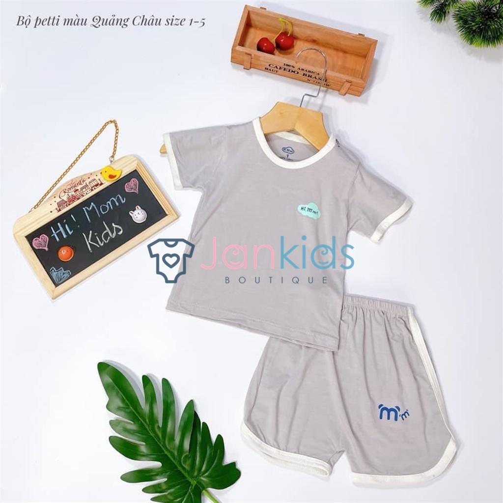 Bộ quần áo cộc tay Hi!mom nền màu viền trắng vải petit mềm mại cho bé 5-16kg