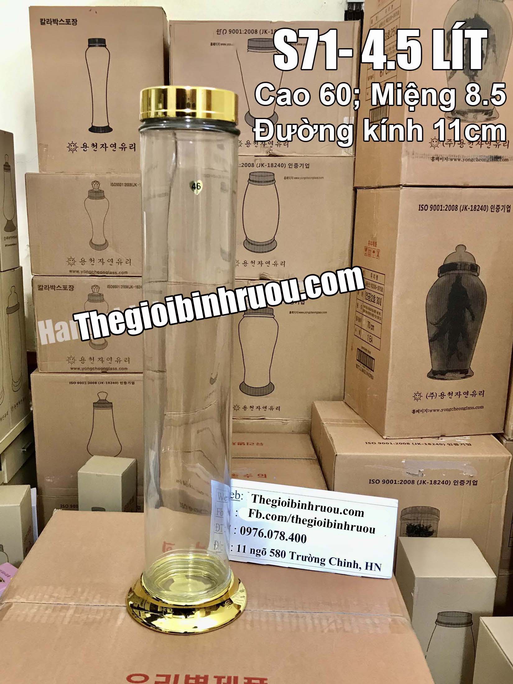 Bình Thủy Tinh Ngâm Rượu Sâm Hàn Quốc 4.5L - Bình Hình Trụ