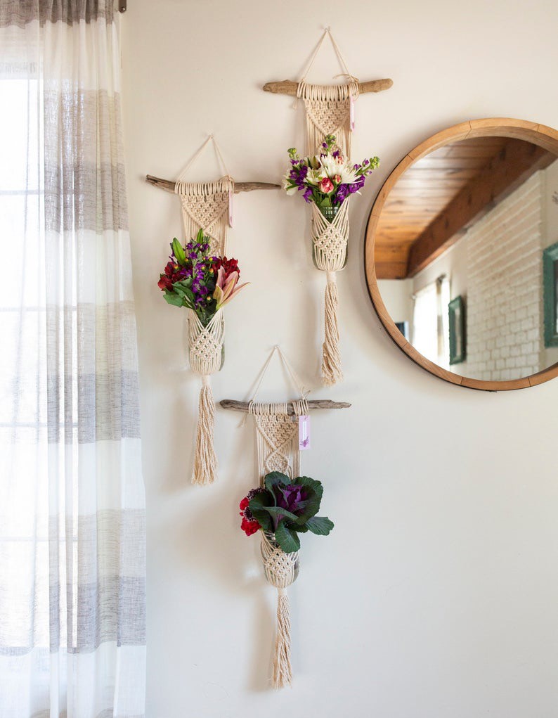 01 Giỏ Treo Hoa Cây Cảnh Trang Trí Treo Tường Tết Dây Nghệ Thuật Macrame, Trang Trí Nhà Cửa, Quán Cafe, Homestay. GTH215
