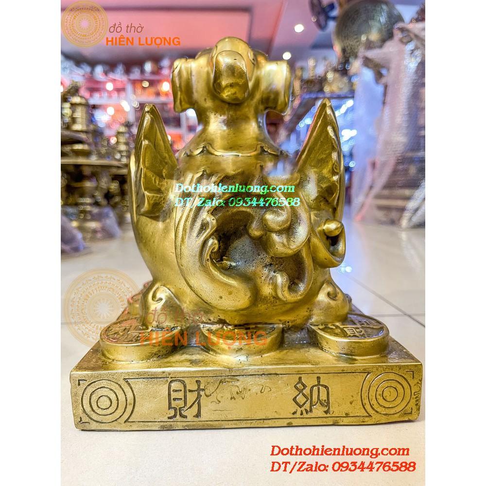 Tỳ Hưu Ngồi Bệ Vuông Để Két Bằng Đồng Vàng Nguyên Chất Kích Thước 25x20x20cm, Nặng 3,5Kg
