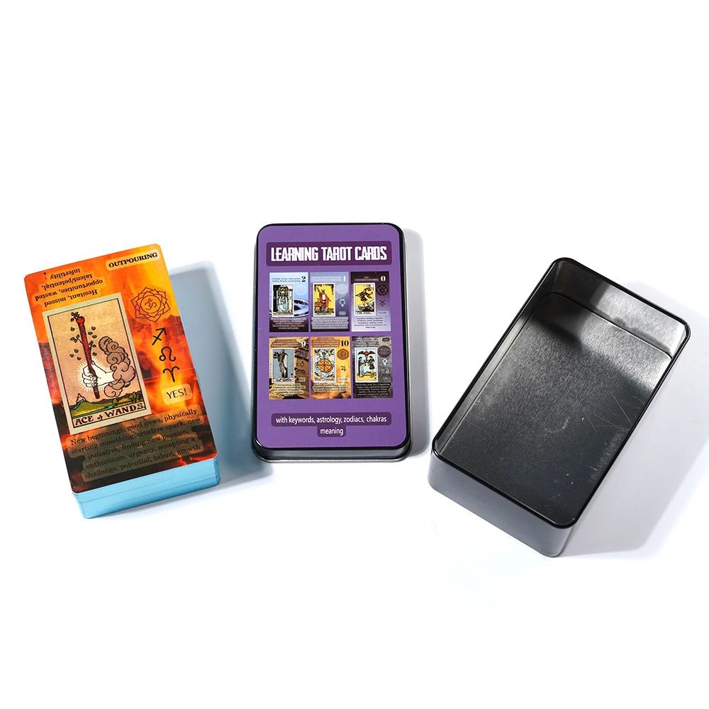 Bộ Bài Learning Tarot Cards, Hộp Sắt, Thẻ Mạ Xanh