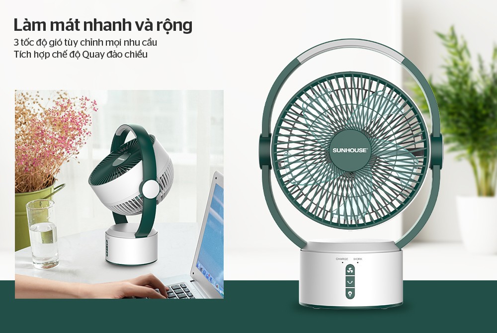 QUẠT SẠC TÍCH ĐIỆN SUNHOUSE SHD7116 - HÀNG CHÍNH HÃNG