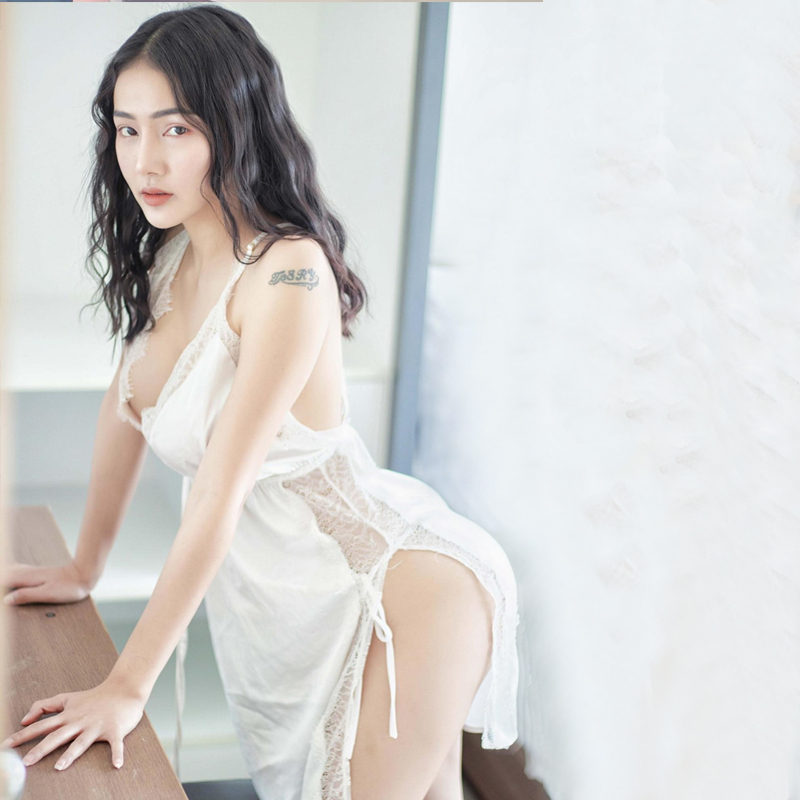 Váy ngủ lụa chéo lưng phối ren sexy gợi cảm Q04 - Đồ ngủ nữ - Váy ngủ nữ - Váy ngủ hai dây - Đồ ngủ mạc nhà