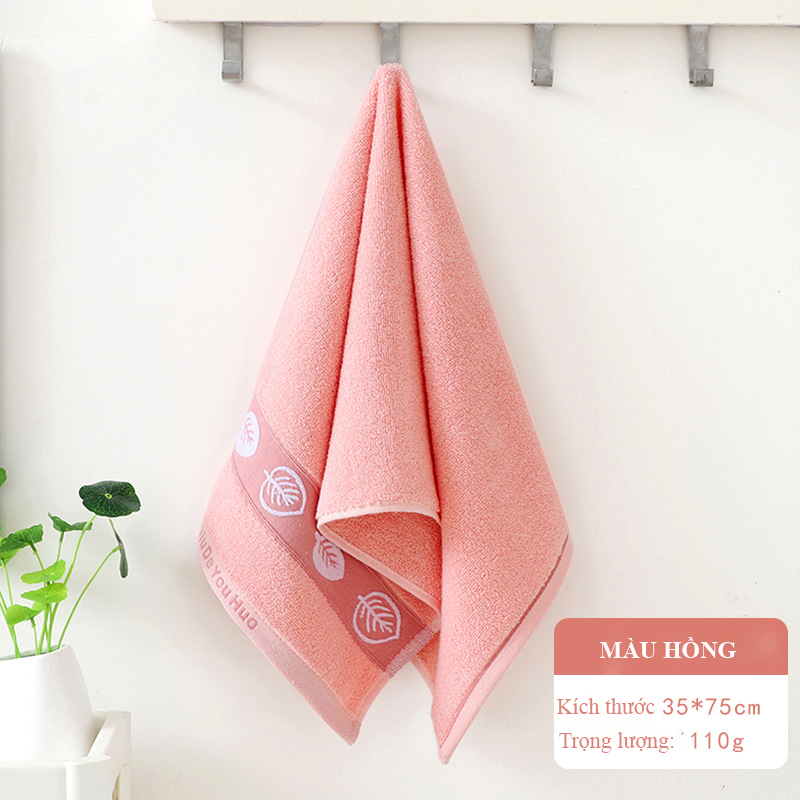 Khăn Mặt Cotton Khăn Tắm 35x75cm Viền Thêu Lá Êm Mịn, Thấm Nước