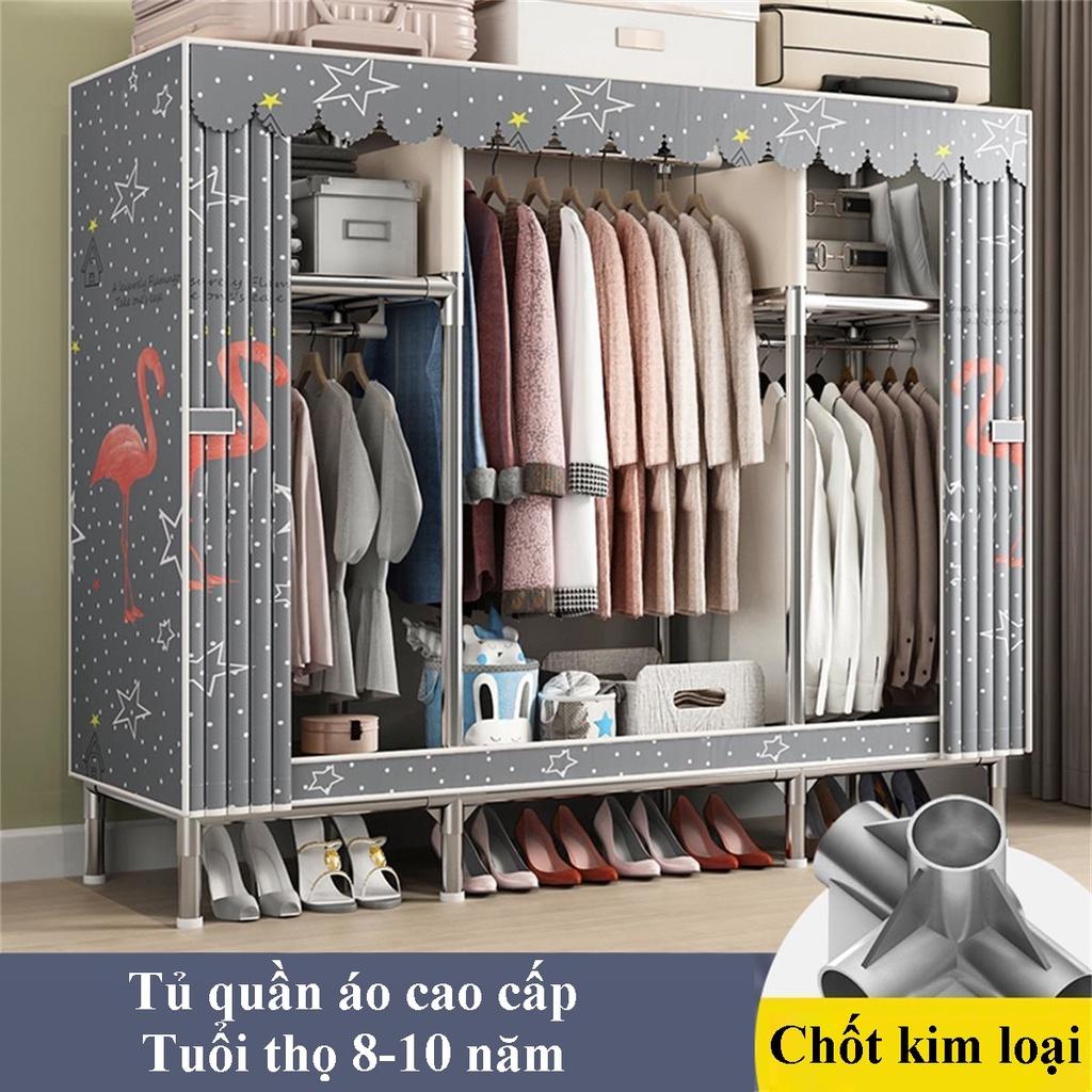 Tủ Quần Áo Vải, Tủ Vải Khung Thép Titan Cao Cấp Chốt Kim Loại Tuổi Thọ 8-10 Năm Bảo Hành 24 Tháng