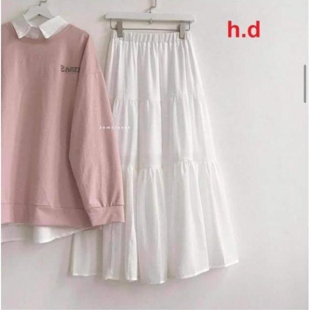 Sét Váy áo BAKER + sơmi trắng + chân váy trắng 3 tầng siêu xinh - ND3