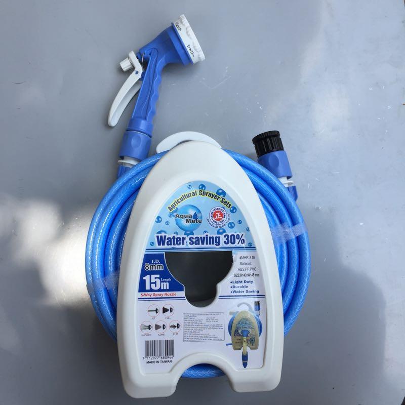 Bộ súng rửa sân vườn, tưới cây, rửa xe chỉnh 5 kiểu dạng cuộn xách tay 10m, 15m Aquamate