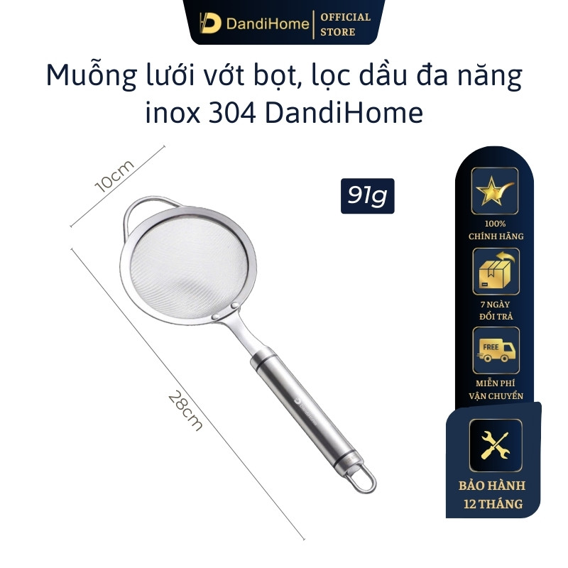 Vá lưới inox 304, muôi/muỗng vớt bọt, lọc cặn cho dầu ăn đa năng DandiHome