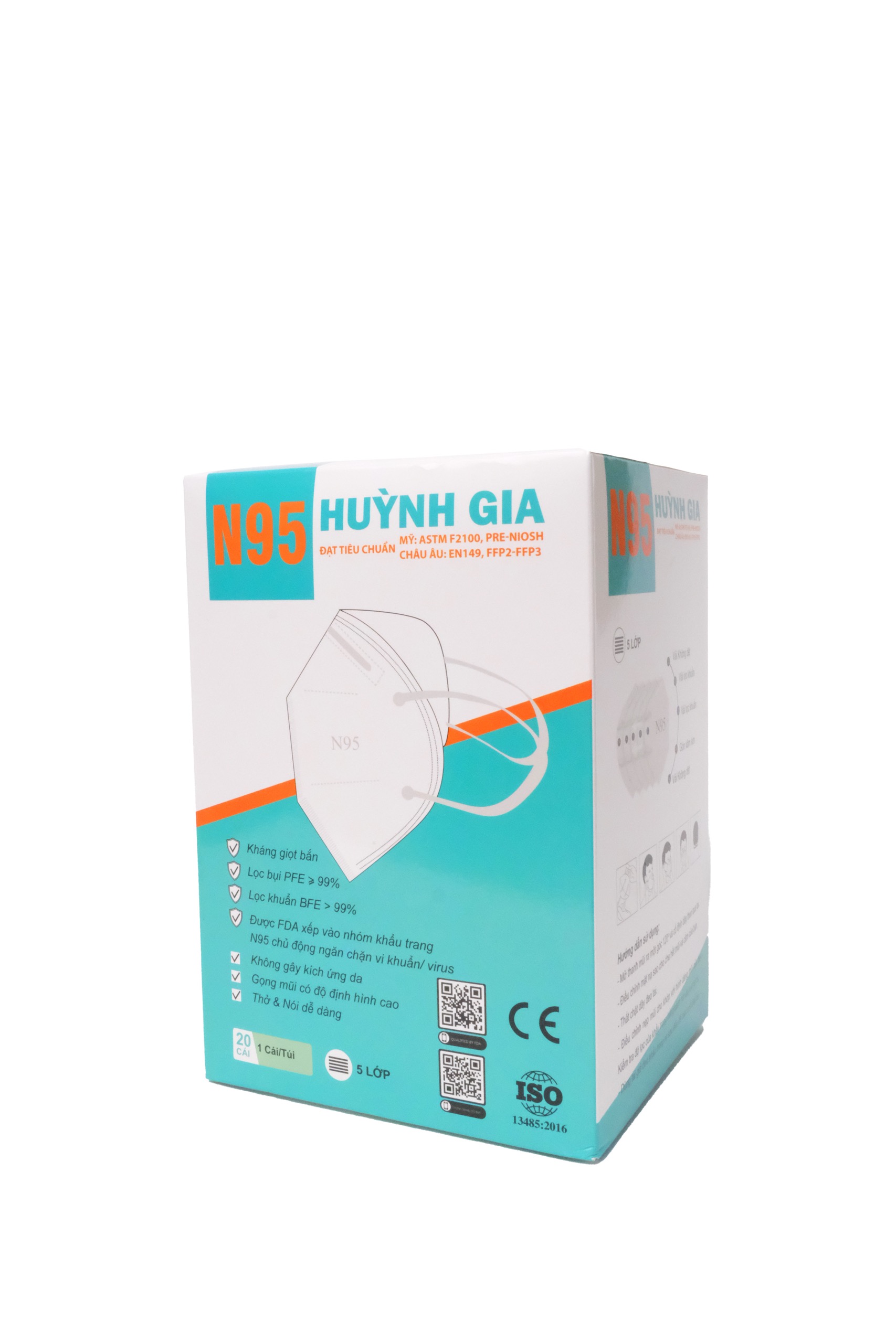 Khẩu trang N95 Huỳnh Gia trắng- đen 1 hộp 20 cái