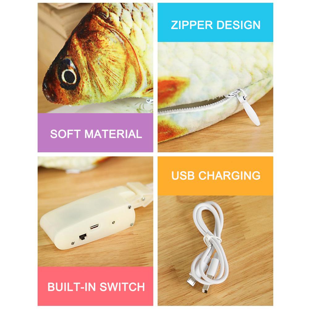 Đồ chơi cho mèo hình con cá bằng điện In 3D chuyển động và phát ra âm thanh chất liệu bông PP và lông ngắn sang trọng