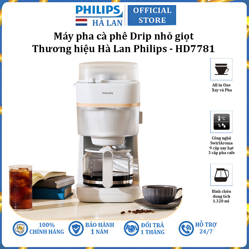 Máy pha cà phê Drip nhỏ giọt, thương hiệu Hà Lan cao cấp Philips Morgen HD7781/90 - Hàng chính hãng (BH 1 NĂM)