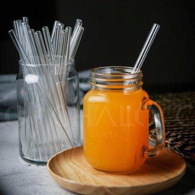 Ống hút thủy tinh trong suốt các cỡ, cọ rửa, túi vải