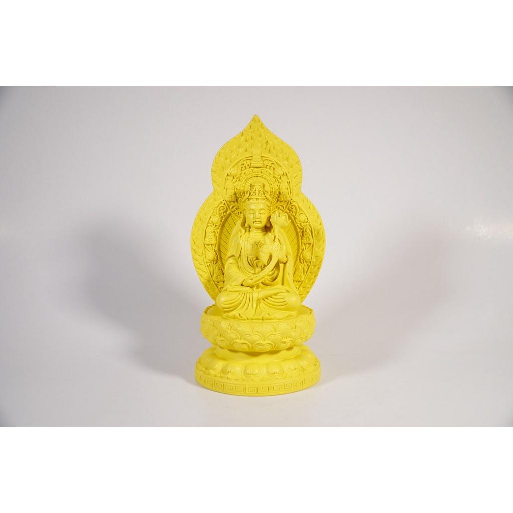 Tượng Phật Đại Thế Chí Bồ Tát để xe ô tô vàng đất lá bồ đề hào quang - Cao 19cm ngồi