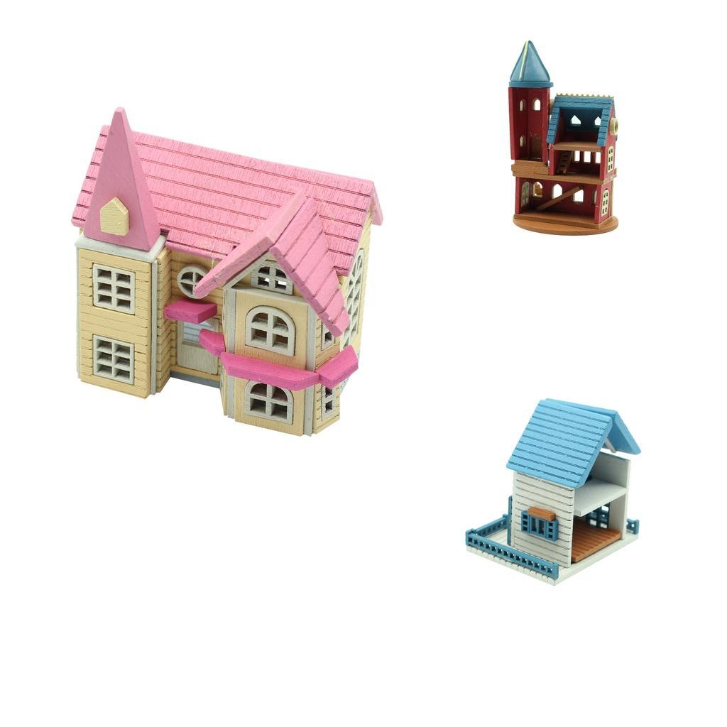 Wonderful DIY Handcraft Miniature Wooden Dolls House Gifts Pink