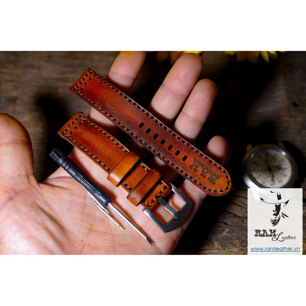 DÂY ĐỒNG HỒ DA BÒ THẬT – RAM PILOT NÂU SÁNG - HÀNG CHÍNH HÃNG RAMLEATHER .