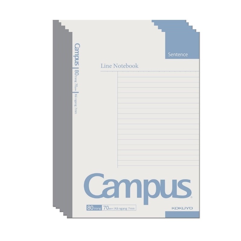 Set 5 vở kẻ ngang gáy keo Basic Notebook Campus / Tập kẻ ngang học sinh Campus B5 kích thước 179x252