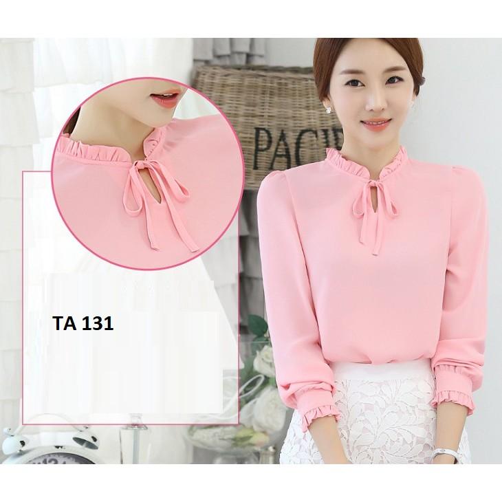 Áo sơ mi nữ tay dài cổ bèo vải voan chéo thái chất mềm mát dày dặn - TA131