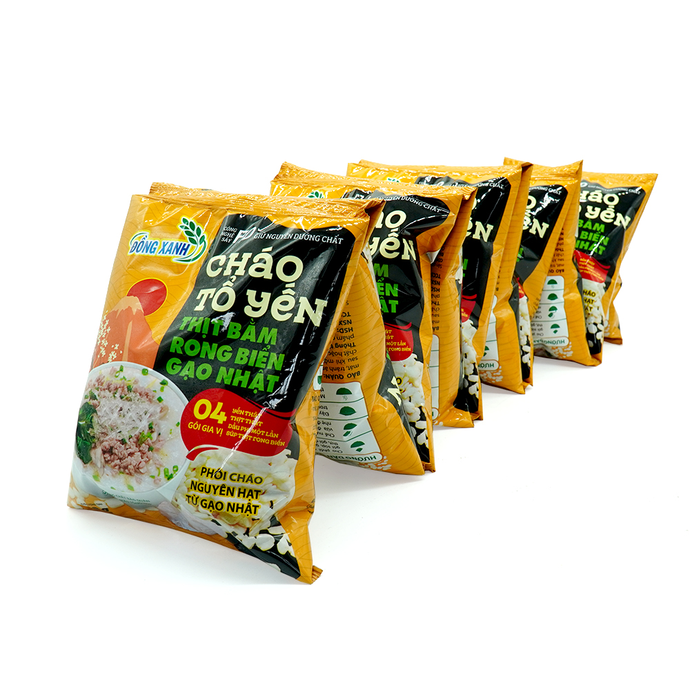 [Thùng 30 gói x 50gram] Cháo Tổ Yến Thịt Bằm Rong Biển Gạo Nhật - Đồng Xanh, Phôi nguyên hạt từ Gạo Nhật, rong biển sấy khô