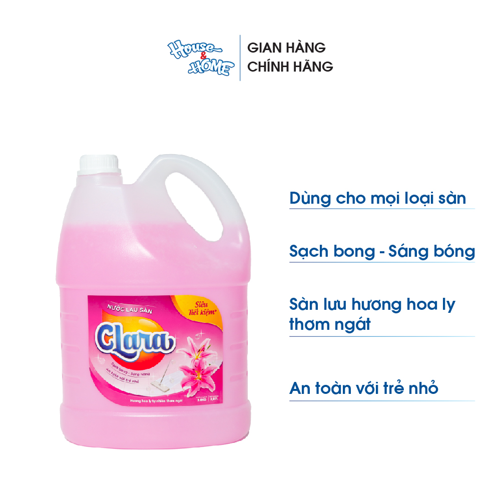 Nước lau sàn Clara hương hoa ly Can 3,8 kg