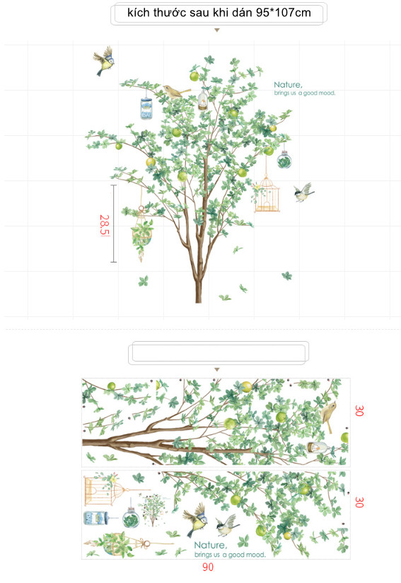 Decal trang trí tường - Cây ổi xanh và lồng chim