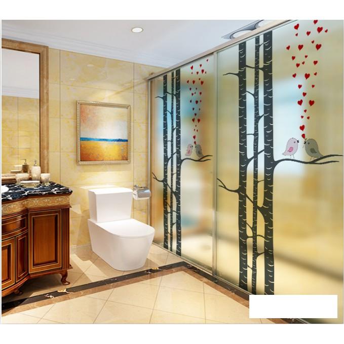 Decal Dán Kính Cao Cấp - Thân Cây Lớn và Đôi Chim Tình Yêu