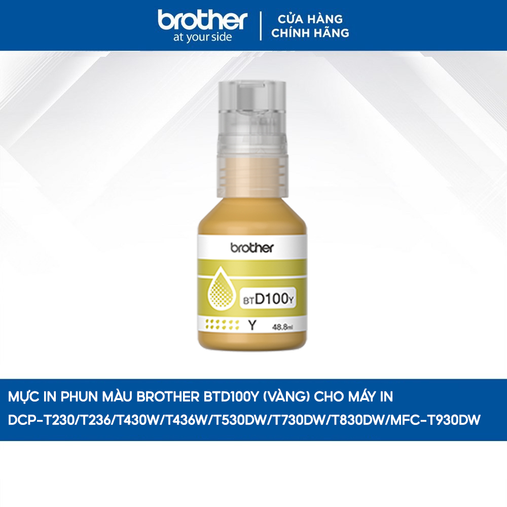 [HÀNG CHÍNH HÃNG] Mực in phun màu Brother BTD100Y (vàng) cho DCP-T230/T236/T430W/T436W/T530DW/T730DW/T830DW/MFC-T930DW