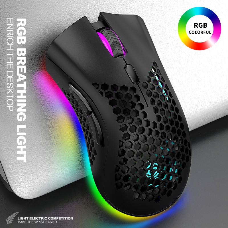 Sạc USB Không Dây 2.4G RGB Sáng Tổ Ong Chuột Chơi Game Cho Máy Tính Để Bàn Máy Tính Xách Tay Chuột Laptop Mause Game Thủ Dễ Thương