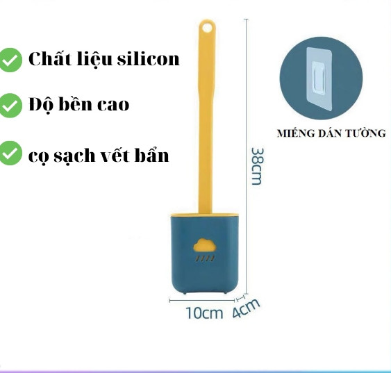 Cọ Vệ Sinh Toilet Bồn Cầu, Nhà Tắm Hình Đám Mây Bằng Silicon Cao Cấp Kèm Hộp Treo Tường Tiện Lợi